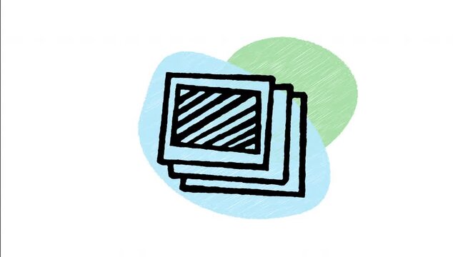 An animated hand drawn stack of overlapping photo frames. Ideal for camera burst mode, rapid continuous shooting, image sequence, and layer stacks. 