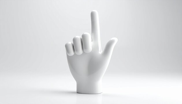White 3D hand cursor pointing upward, clean white studio background, website interface and digital navigation concept