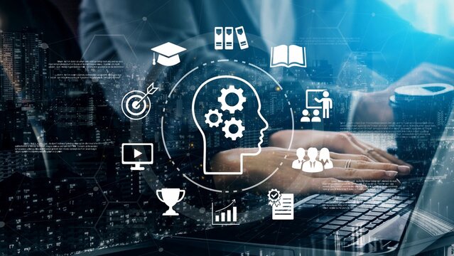 Conceptual image illustrating digital learning, knowledge management, and cognitive growth with technology and education themes in a modern workspace Gluon.