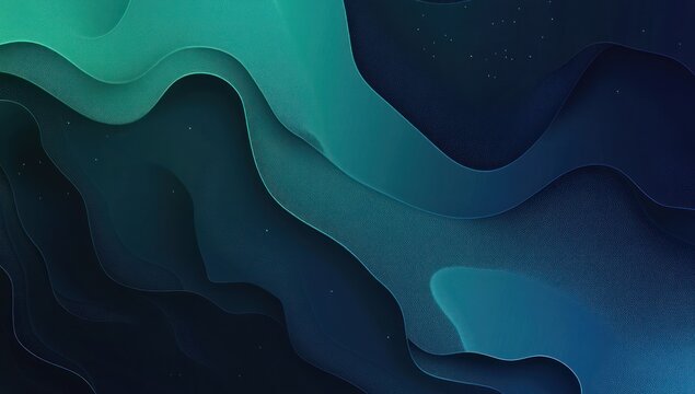 Abstract dark blue and teal flowing liquid waves background.
