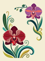 Obraz premium Botanical floral vintage ornamental nature orchid elements