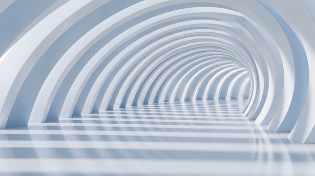 White 3D archways rendered into an endless corridor