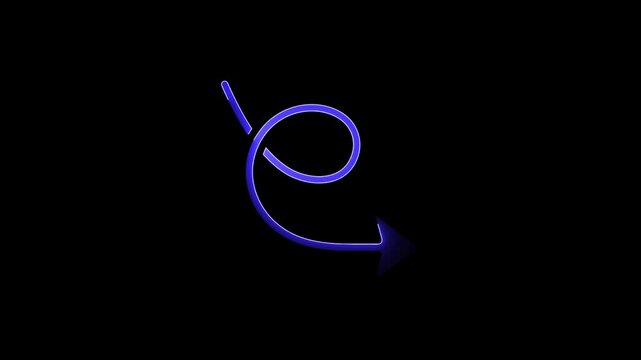 Blue Neon Curved Arrow Drawing Animation on Black Background