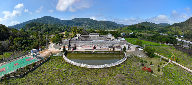 Aerial photography of the century old arched embroidery building in Huiyang District, Huizhou City