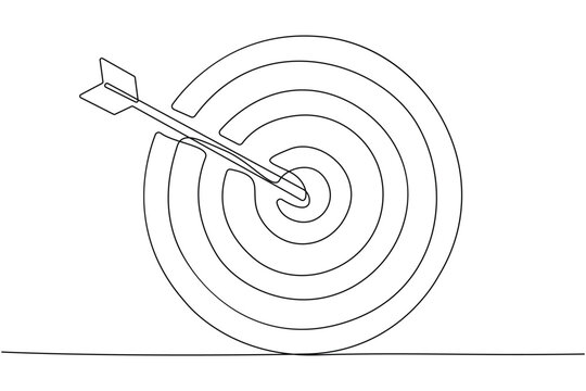 One continuous line drawing of arrow shoted on target pad arrow on target line art drawing vector illustration