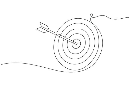One continuous line drawing of arrow shoted on target pad arrow on target line art drawing vector illustration