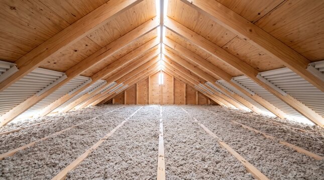 Residential Attic with Blown In Insulation and Roof Ventilation Baffles
