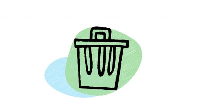 An animated hand drawn waste bin with a lid opening. Excellent for photo deletion, discarding files, clearing storage, trash removal, and UI cleanup