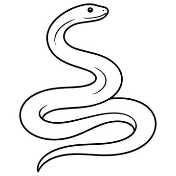 Snake in simple outline style with curved body, small head and minimal facial details. Perfect for reptile illustrations, wildlife education, kids designs, stickers, logos, posters, coloring pages.