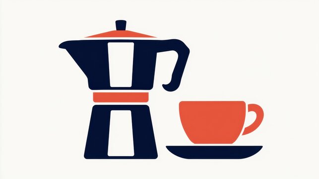 Moka Pot Coffee Cup Saucer Vector Icon Flat Logo Kitchen Beverage