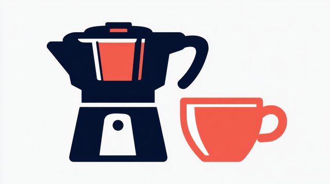 Moka Pot Coffee Cup Vector Icon Flat Kitchen Beverage Logo