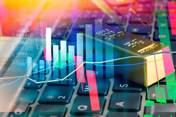 Naklejka premium Gold price rates and market analysis concept, financial charts, currency values, and investment indicators