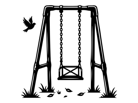 Metal Playground Swing Set Silhouette, Classic Park A-Frame Iron Swing, Vector Outdoor Recreation Icon