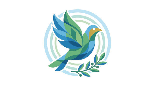 International Day of Peace Dove Symbol with Olive Branch on Transparent Background Isolated on White