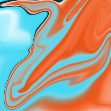Vibrant liquid abstract swirl featuring bold orange and bright blue colors