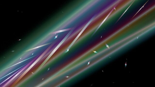 Shimmering pink prismatic caustic waves and anamorphic spectral light flares flow across a dark background. Volumetric crystal dispersion ribbons create a fluid neon backdrop perfect for futuristic VF