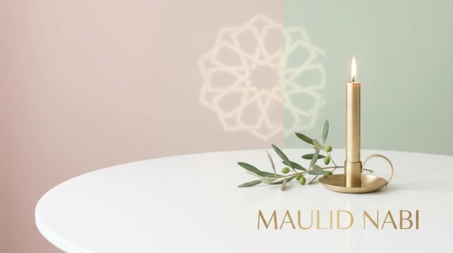 Maulid Nabi greeting with candle and olive branch.