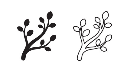Naklejka premium branch vector icon with silhouette outline art, a minimalist design for nature-themed silhouette with outline art vector icon