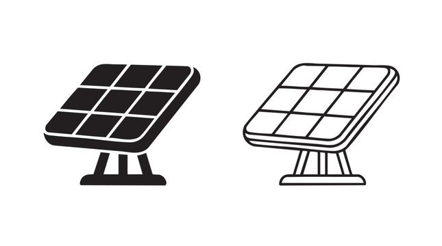 geometric solar panels silhouette with outline art vector icon design