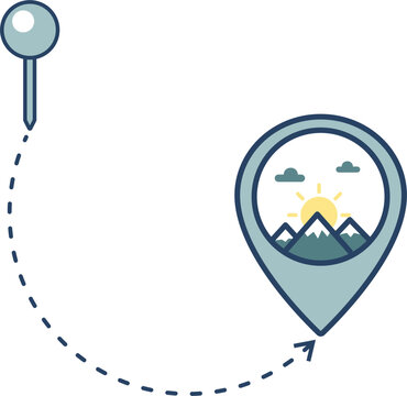 Mountain Location Pin Icon. Travel Destination Symbol. Simple Vector for Hiking, Tourism, Adventure, Navigation, Outdoor Travel and Nature Exploration.