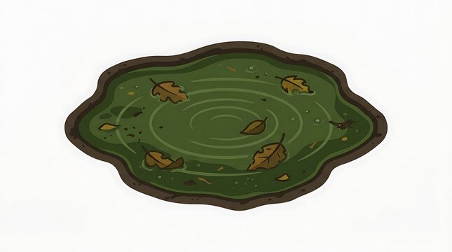 Green pond with autumn leaves with transparent background