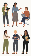 Obraz premium Diverse group of professional women collaborating and working in various poses.