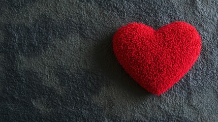 Fototapeta premium adoration. A red heart symbol stands out against a textured black background with a warm glow. wellbeing guides, coaching materials, designed for coaching and self-improvement content.