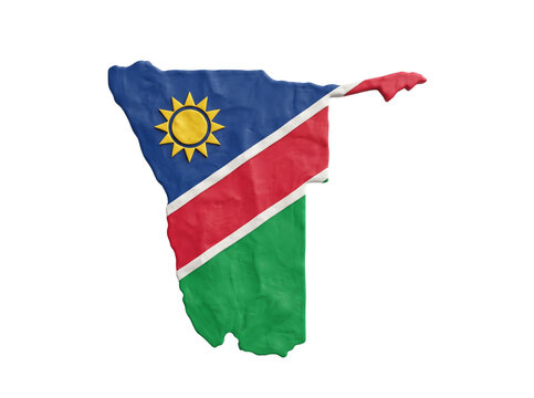 Namibia map clay style with blue red green national imagery.