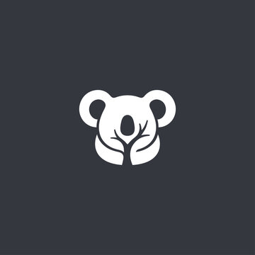 Minimalist koala bear head logo design featuring a white graphic silhouette