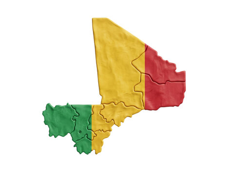 Mali map country divided by flag colors clay sculpture for travel.
