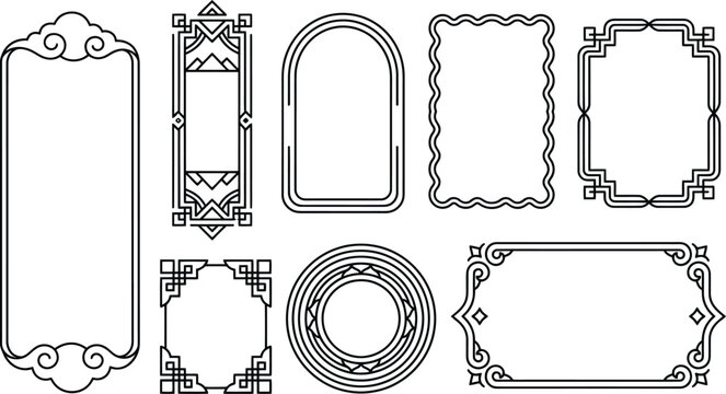 Classic oriental frame collection in line art style for label and banner design