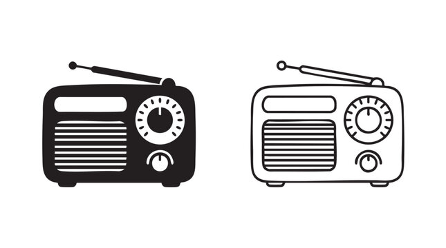 retro transistor radio vector icon silhouette with outline art silhouette with outline silhouette with outline art vector icon
