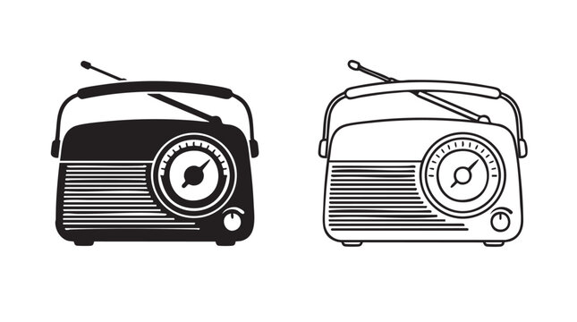 retro transistor radio vector icon silhouette with outline art silhouette with outline silhouette with outline art vector icon