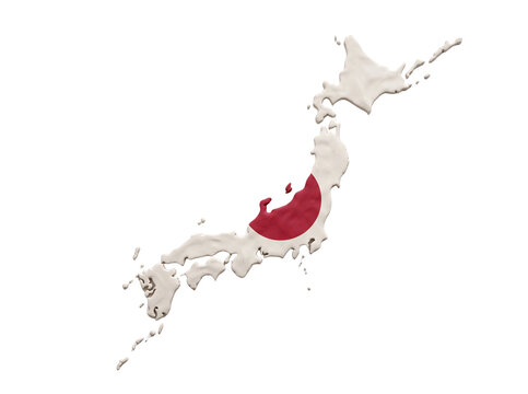 Japan map archipelago textured with national flag clay model.