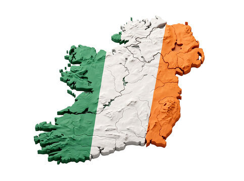 Ireland island map clay sculpture in national flag colors.