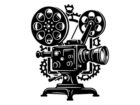 Vintage Movie Projector Vector, Retro Cinema Film Equipment Graphic