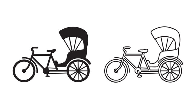 rickshaw cart vector icon silhouette with outline art, a transportation design concept silhouette with outline art vector icon