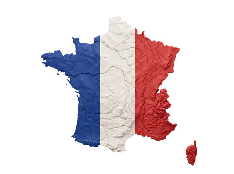 France map clay texture blue white red colors for education.