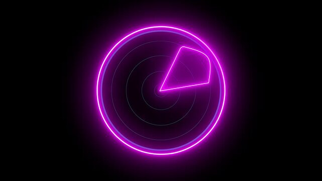 Glowing neon pink color radar signal  technology icon animation circle search target map scanner round sonar system sign symbol on black background