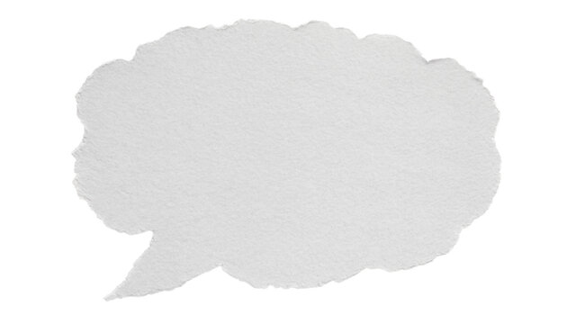 Blank white paper speech bubble with torn edge texture isolated on white background for creative design mockup.
