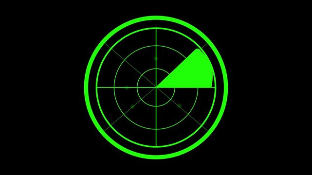 green color radar signal  technology icon animation circle search target map scanner round sonar system sign symbol on black background