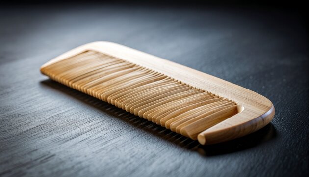 Hand carved boxwood comb with fine wood grain on dark background
