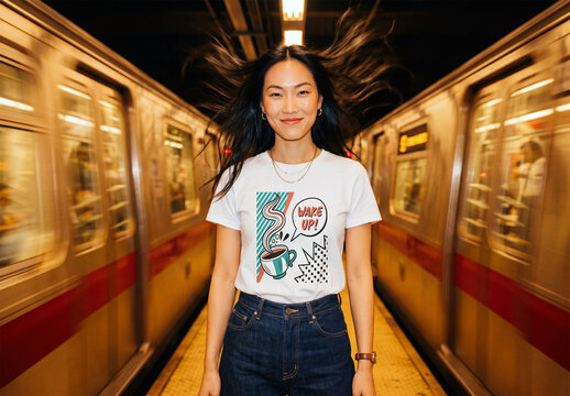 T-shirt Mockup in Subway Scene