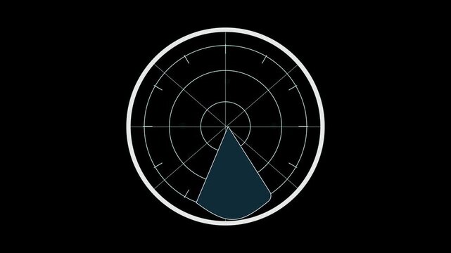 white color radar signal  technology icon animation circle search target map scanner round sonar system sign symbol on black background