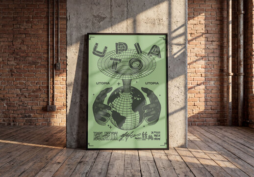 Empty Frame in a Loft. PSD template mockup.