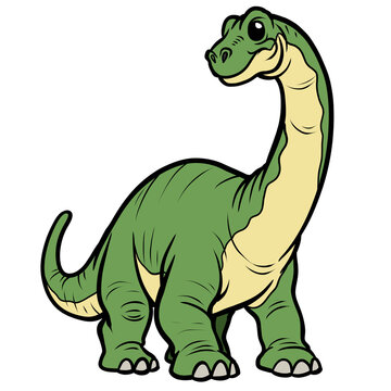 Cute cartoon brontosaurus dinosaur illustration isolated on transparent background