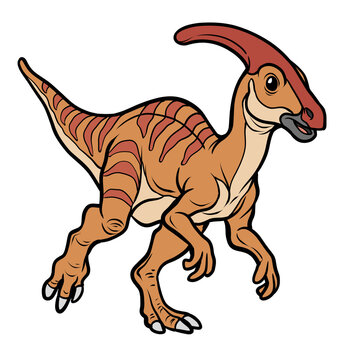 Cute cartoon parasaurolophus dinosaur illustration isolated on transparent background