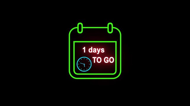 1 days to go animated icon. clock and black background. and creating a stunning video 4K.