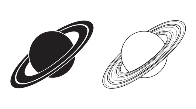 saturn planet vector icon with outline art silhouette, showcasing a celestial design silhouette with outline art vector icon