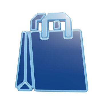 Blue shopping bag with white handles and black straps icon isolated on white background